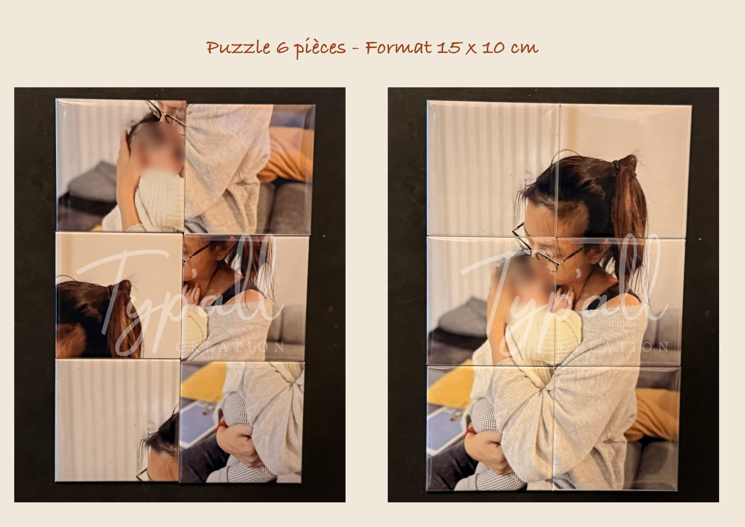 Puzzle mosaïque photo personnalisé fait main 6 pièces magnétiques Typ'All Création Nantes